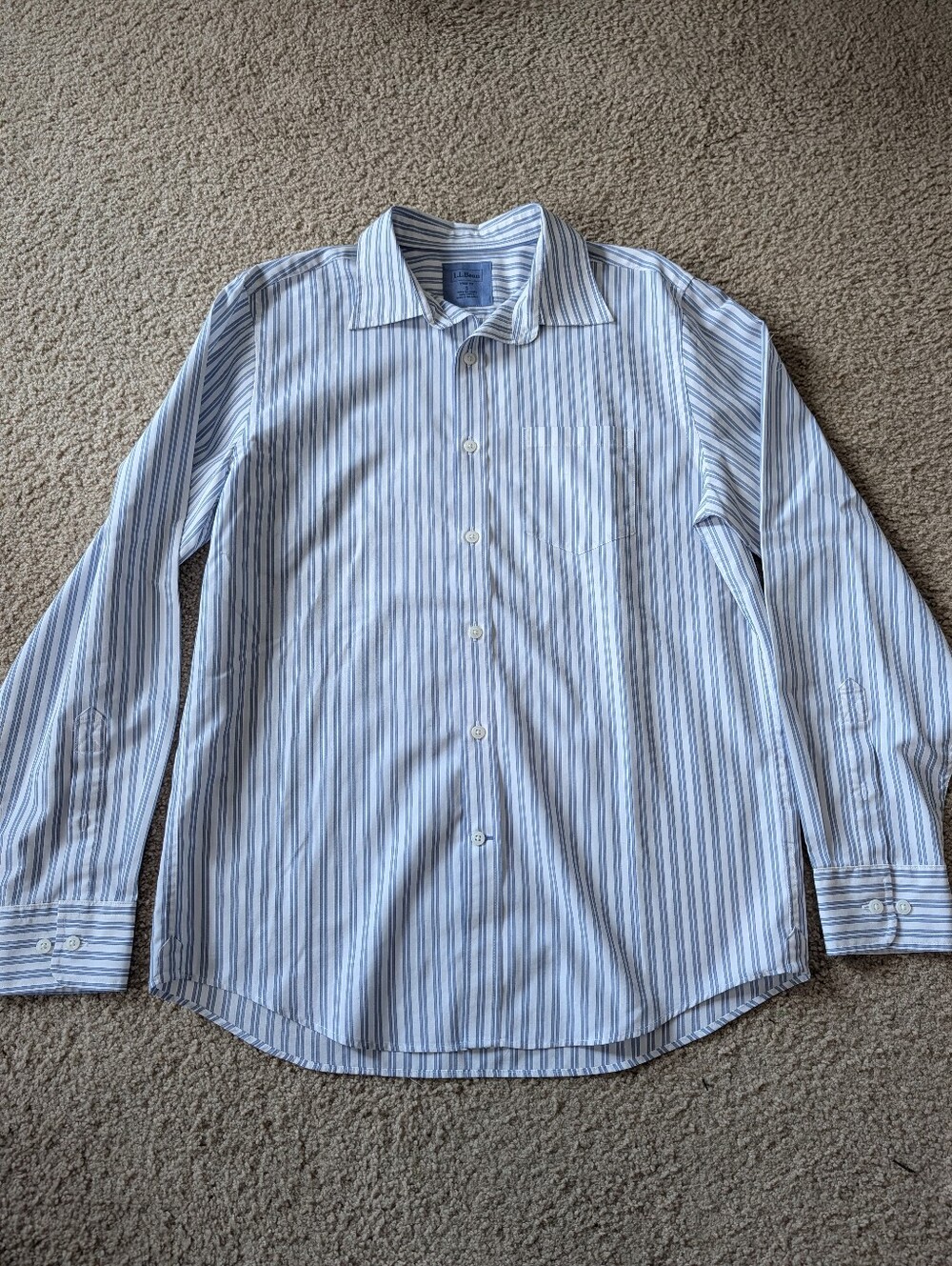 L.L. Bean White Dress Shirt with Blue Pinstripes